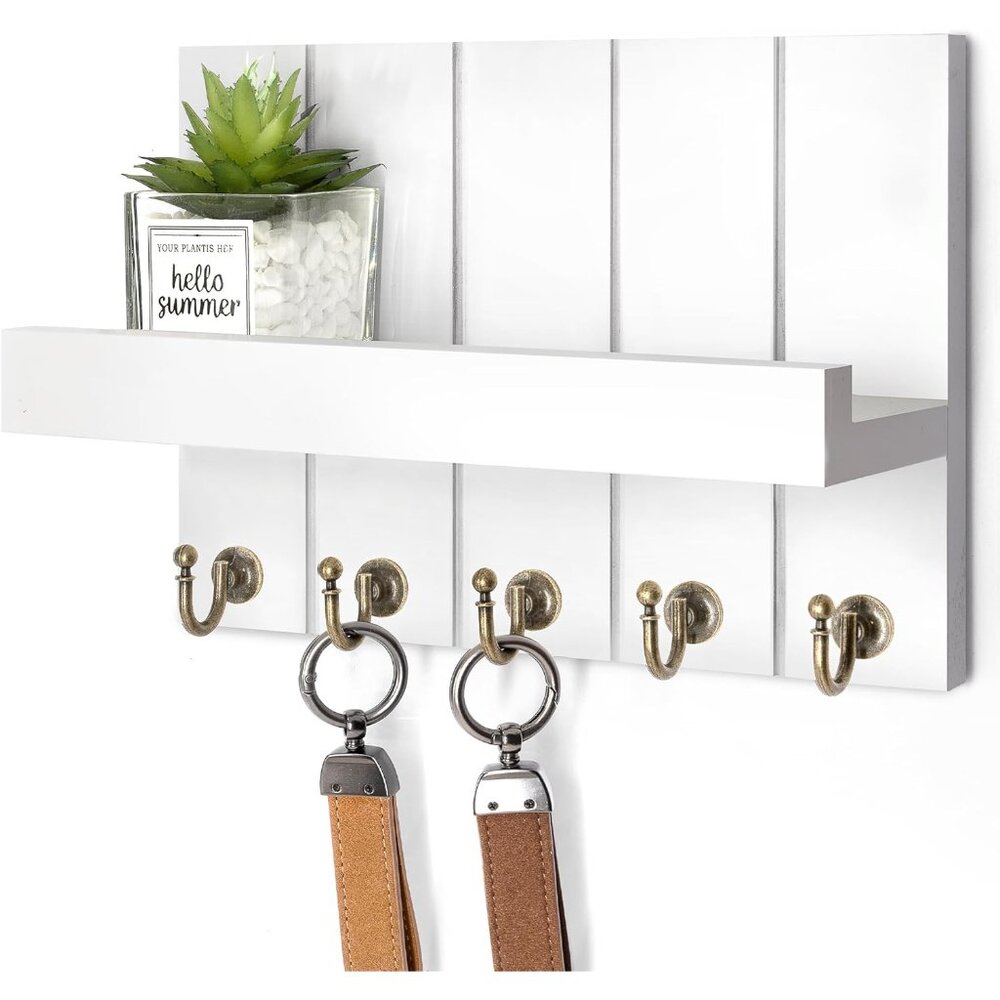 Key Holder for Wall - Decorative Mail Organizer Wall Mount with 5 Key Hooks for - Picture 1 of 6